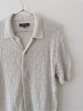 Vintage • 90s Weave Cotton Blend Button Down in Cream